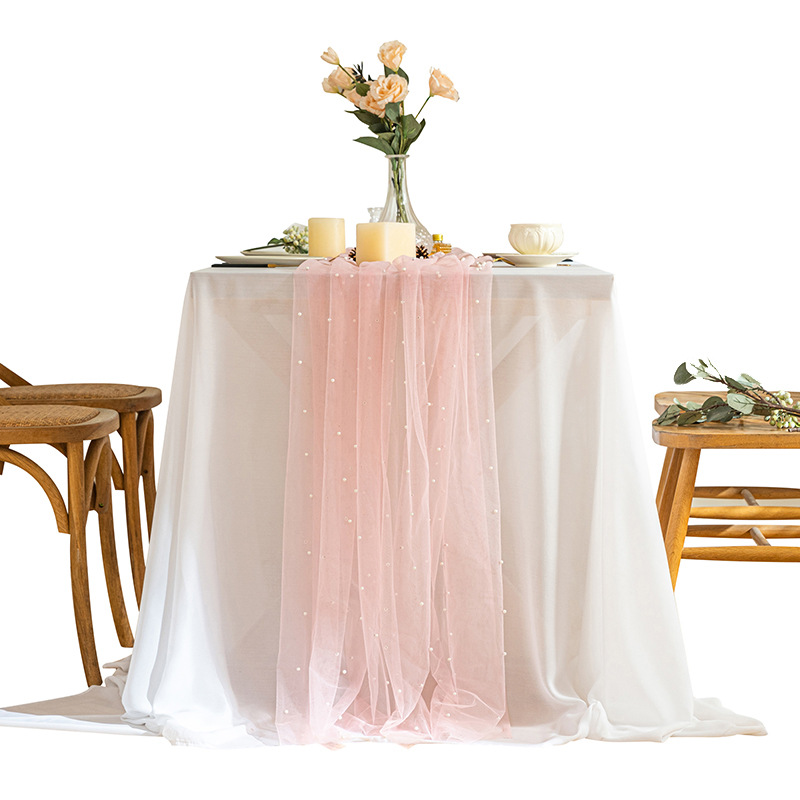 Romantic pearl gauze table flag, ins style, light luxury rectangular dining table and coffee table background decoration tablecloth, gauze table flag Application Scenario
