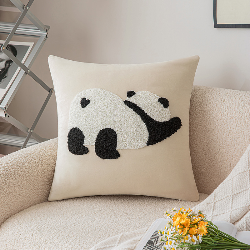 New embroidered cute panda throw pillows, modern and simple black and white ins living room homestay sofa bed cushions and pillows Item Picture