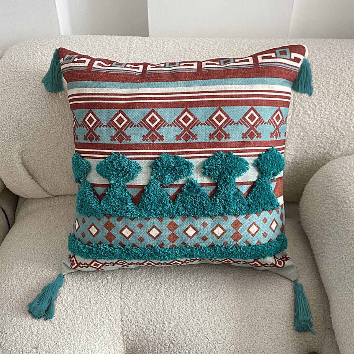 New tufted linen printed pillowcase, Bohemian ethnic style luxury sofa, bedroom headboard decorative cushion Item Picture