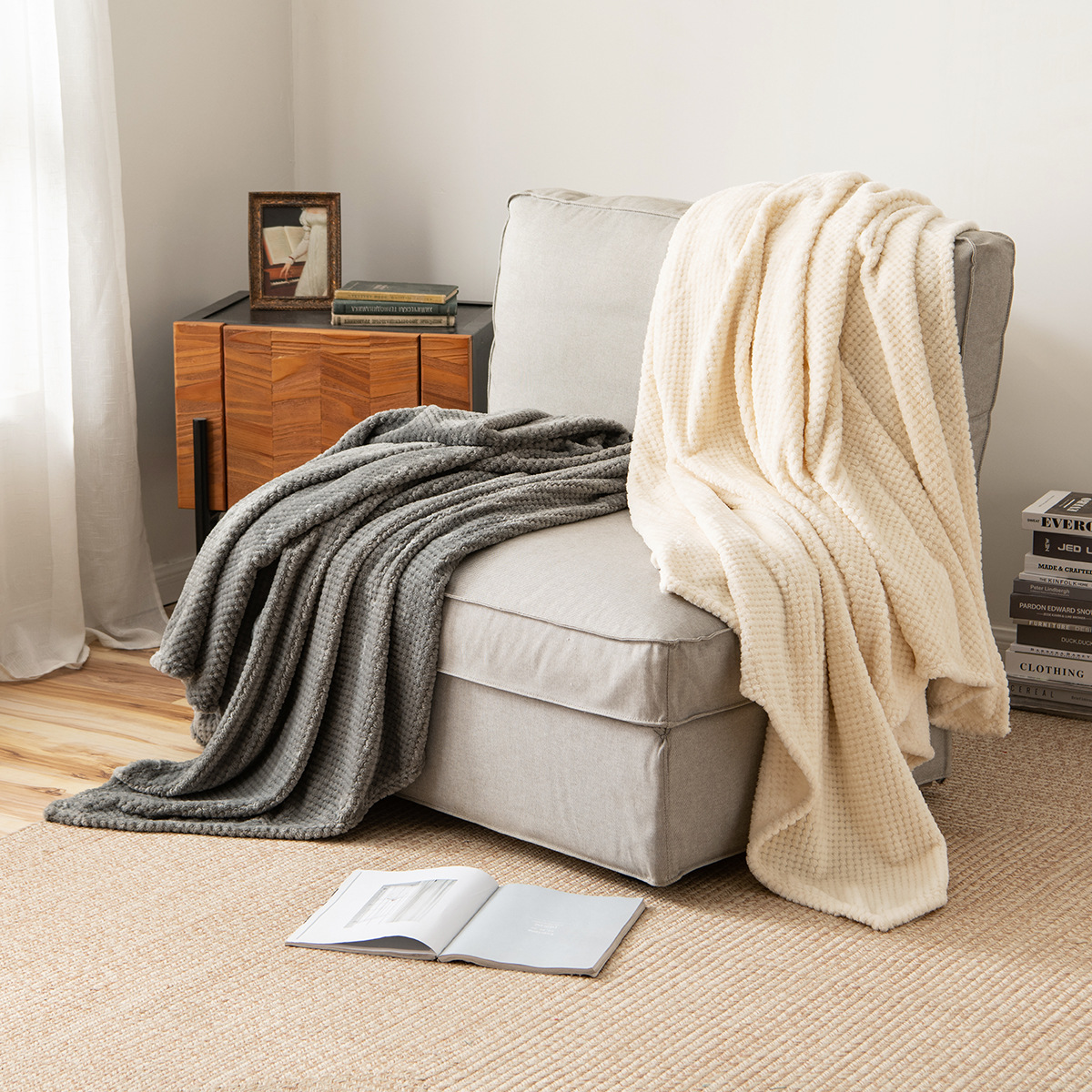 外贸订单跨境亚马逊加厚菠萝格纯色ins北欧毛毯盖毯沙发毯毯子
