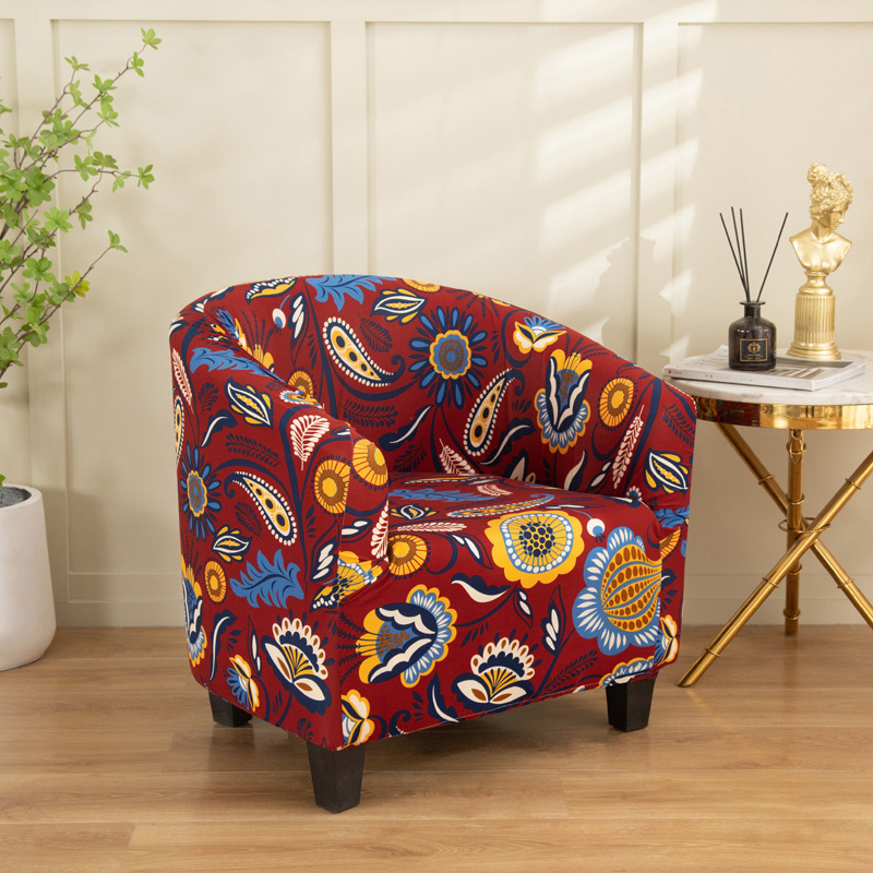 Elastic printed semi-circular sofa cover, fully enclosed semi-circular coffee shop chair cover, Internet cafe hotel sofa chair cover Item Picture