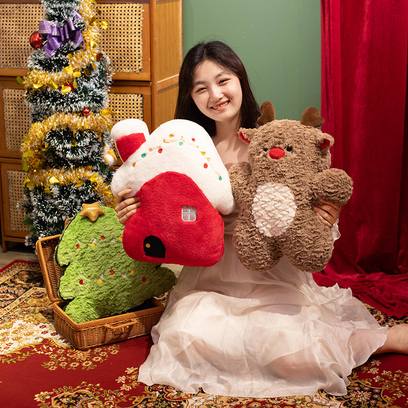 Three-dimensional Christmas plush pillow figurines for girls, cute snowman plush cushion gifts, festive atmosphere decoration cushions Specification image