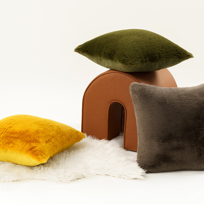 Rabbit fur soft and girlish ins bay window pillow sofa plush solid color cushion pillowcase