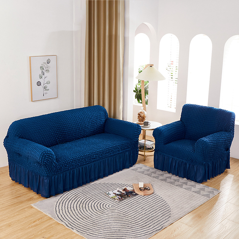 Customized cross-border solid color bubble yarn popcorn sofa cover for living room combination anti-slip elastic sofa dust cover Item Picture
