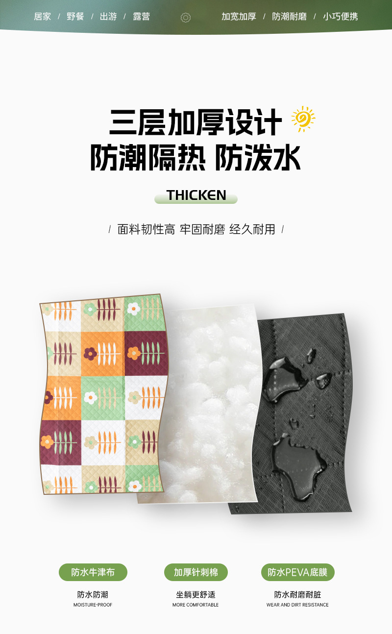 Outdoor camping picnic mat, spring outing photo background fabric, thickened waterproof Oxford fabric, ultrasonic foldable picnic mat pic 3