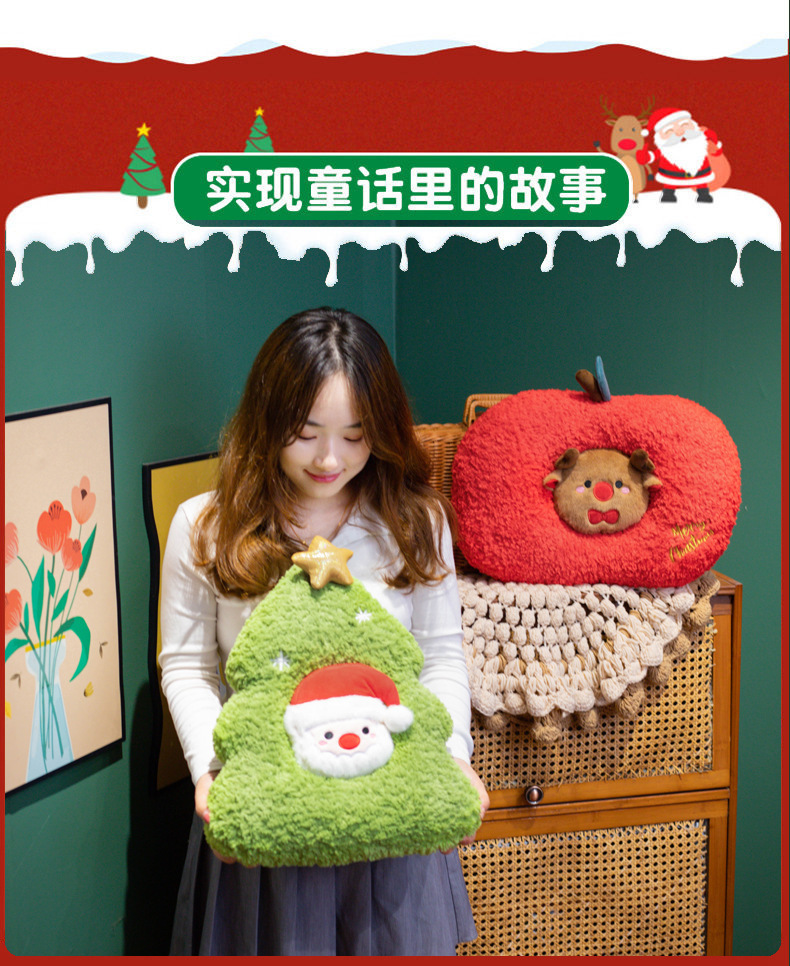 平安喜乐圣诞节日装饰抱枕毛绒玩偶圣诞树靠垫可爱雪人麋鹿小娃娃详情2