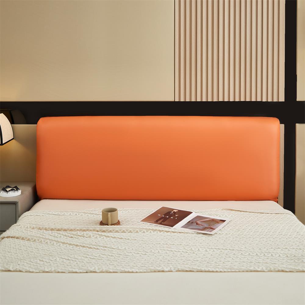 跨境纯色皮革床头罩 软包防尘床头罩 家居榻榻米靠背床头罩厂家白底实物图