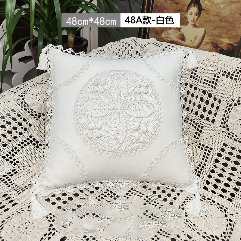 Handcrafted crocheted cotton thread woven hollowed-out beige retro living room sofa cushions at No. 5 Flower Street Item Picture