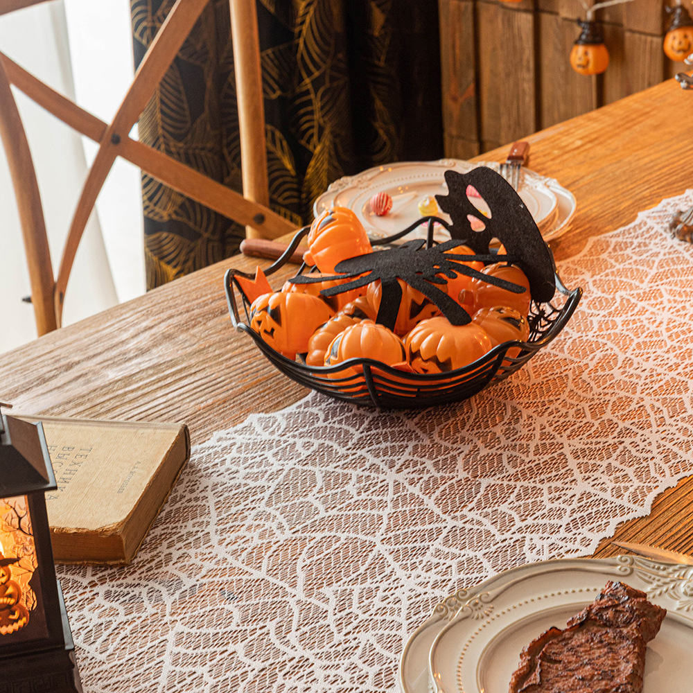 Halloween lace black table flag, spider web, Ghost Festival party decoration tablecloth, American coffee table, long cover towel Specification image