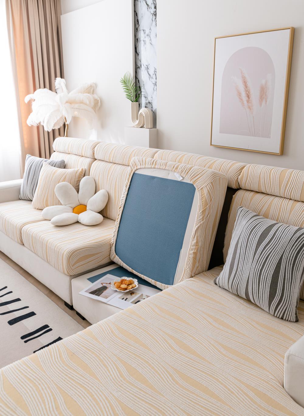 跨境新款加厚阳离子提花绒沙发笠 可组合纯色保暖防滑沙发坐垫套