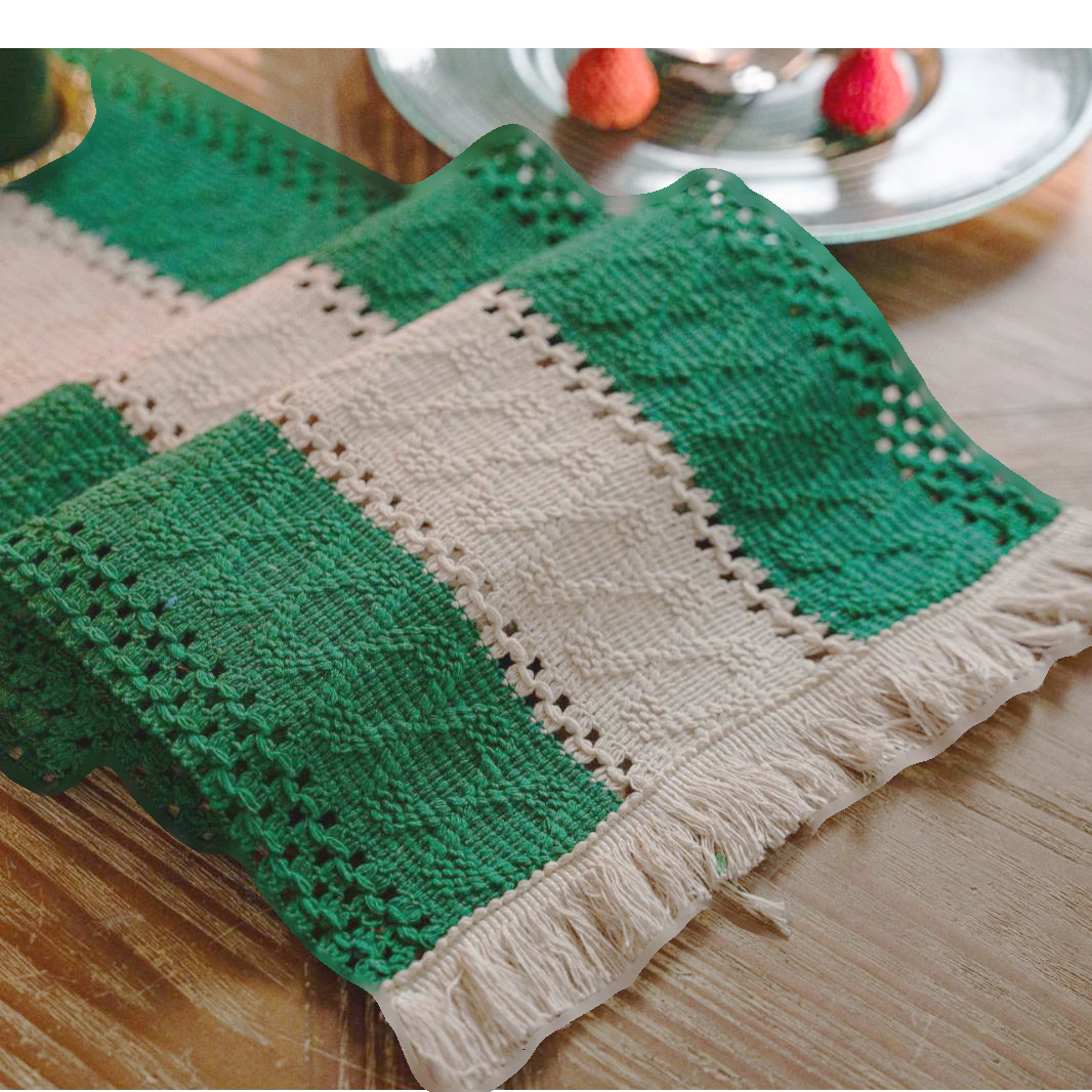 Table flag, cotton and linen striped patchwork, two-color woven tassels, natural material, American-style festival, factory direct supply Specification image