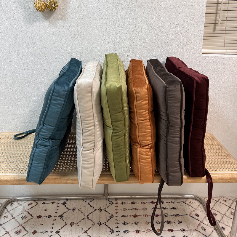Thickened solid color velvet chair cushions for the bedroom floor, square anti-slip strap floor cushions suitable for all seasons Specification image