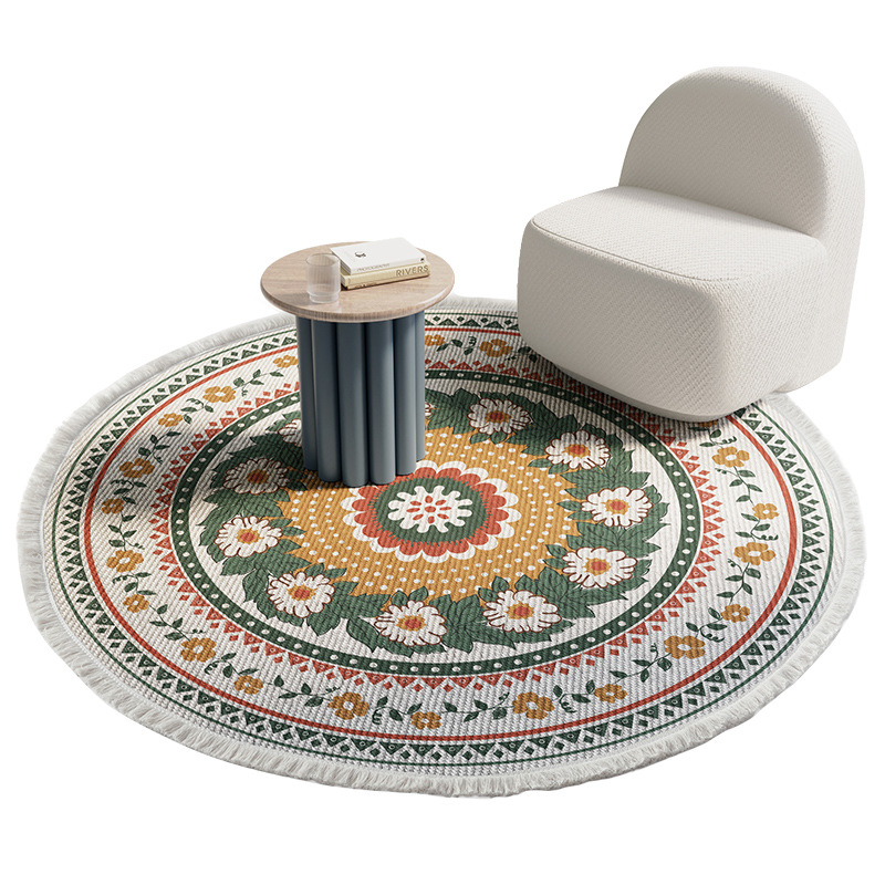 Bohemian ethnic style woven round coffee table carpet for foreign trade, American-style bedroom, wardrobe, dressing table, rocking chair carpet Application Scenario