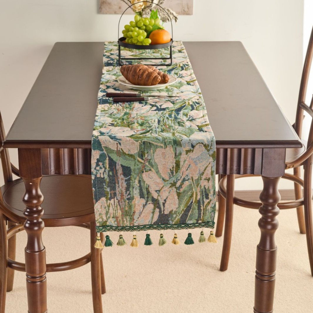 Country-style table flag, Monet oil painting, green tea flag, tea room decoration, coffee table, chest of drawers, long dining flag