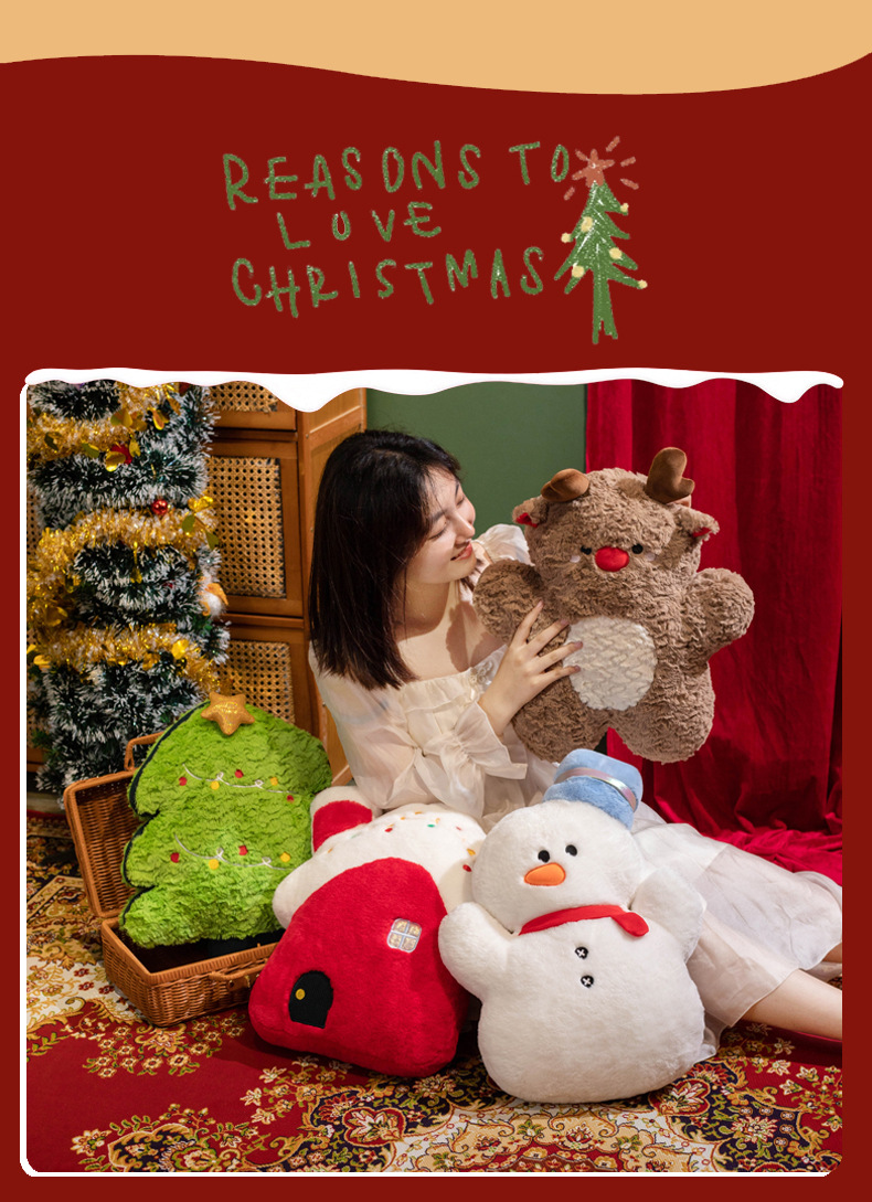 Three-dimensional Christmas plush pillow figurines for girls, cute snowman plush cushion gifts, festive atmosphere decoration cushions pic 14