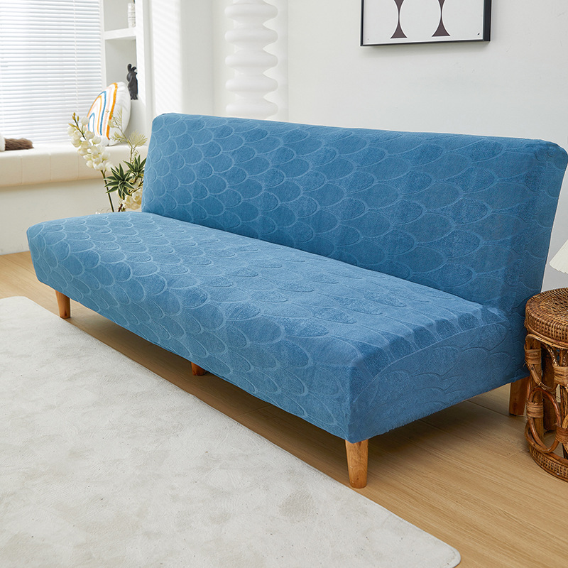 卡曼迪~纯色弹力无扶手沙发床套全包提花绒懒人沙发床罩可折叠
