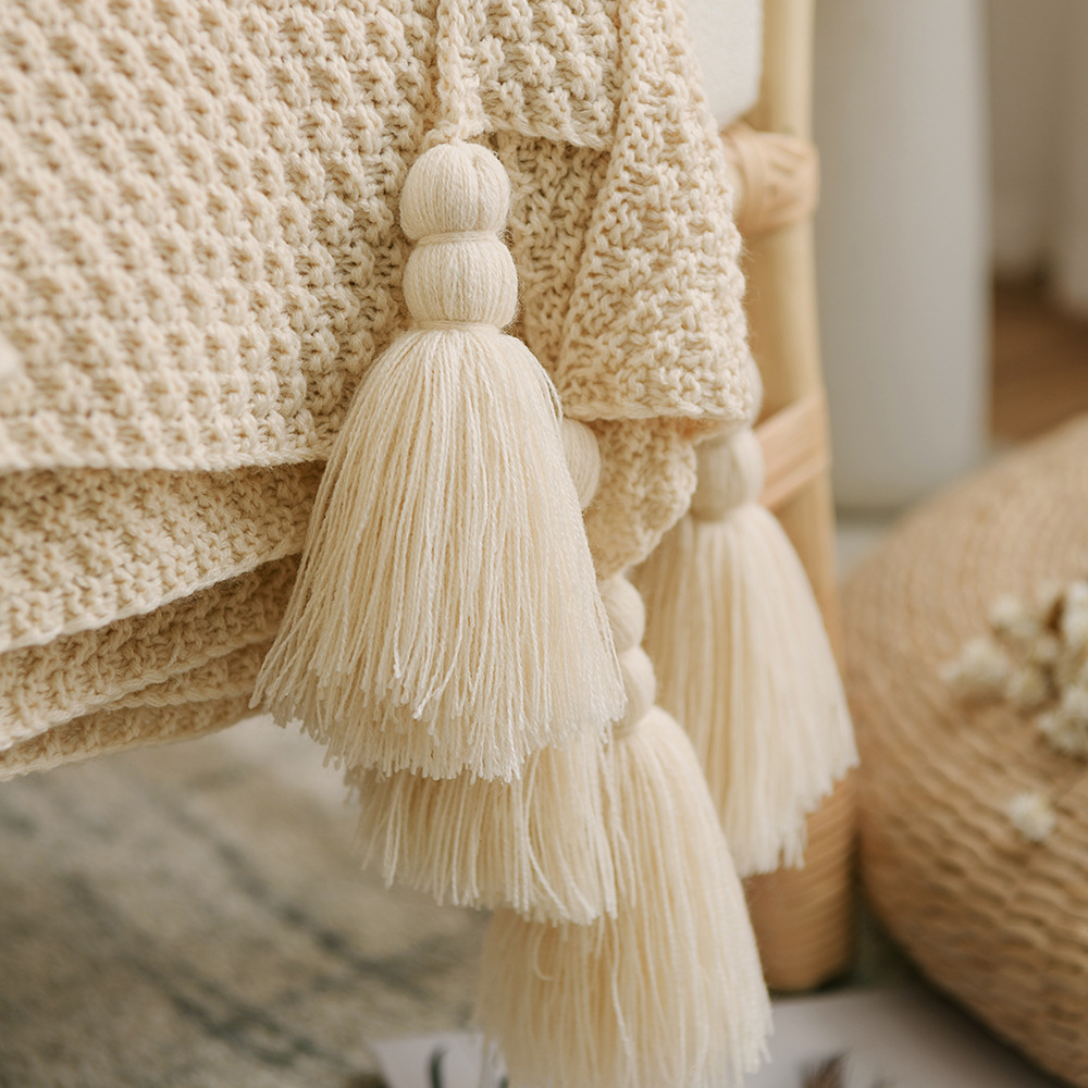 Nordic InS-style solid-color air conditioning blanket, shawl, cover blanket, bed tail scarf, homestay bed, decorative blanket, knitted sofa blanket details Picture