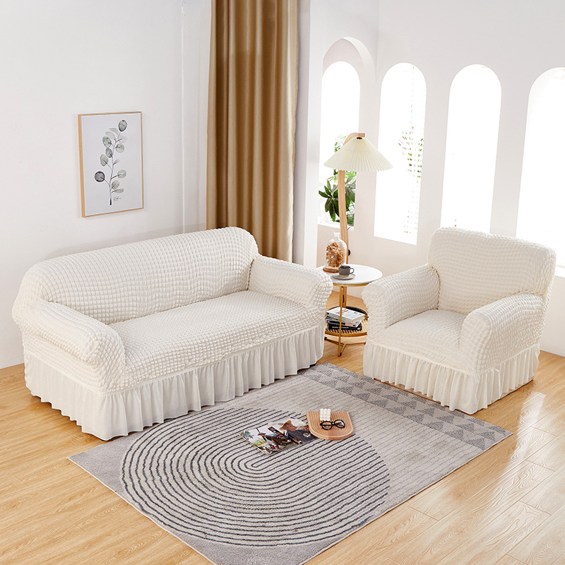 Customized cross-border solid color bubble yarn popcorn sofa cover for living room combination anti-slip elastic sofa dust cover Specification image
