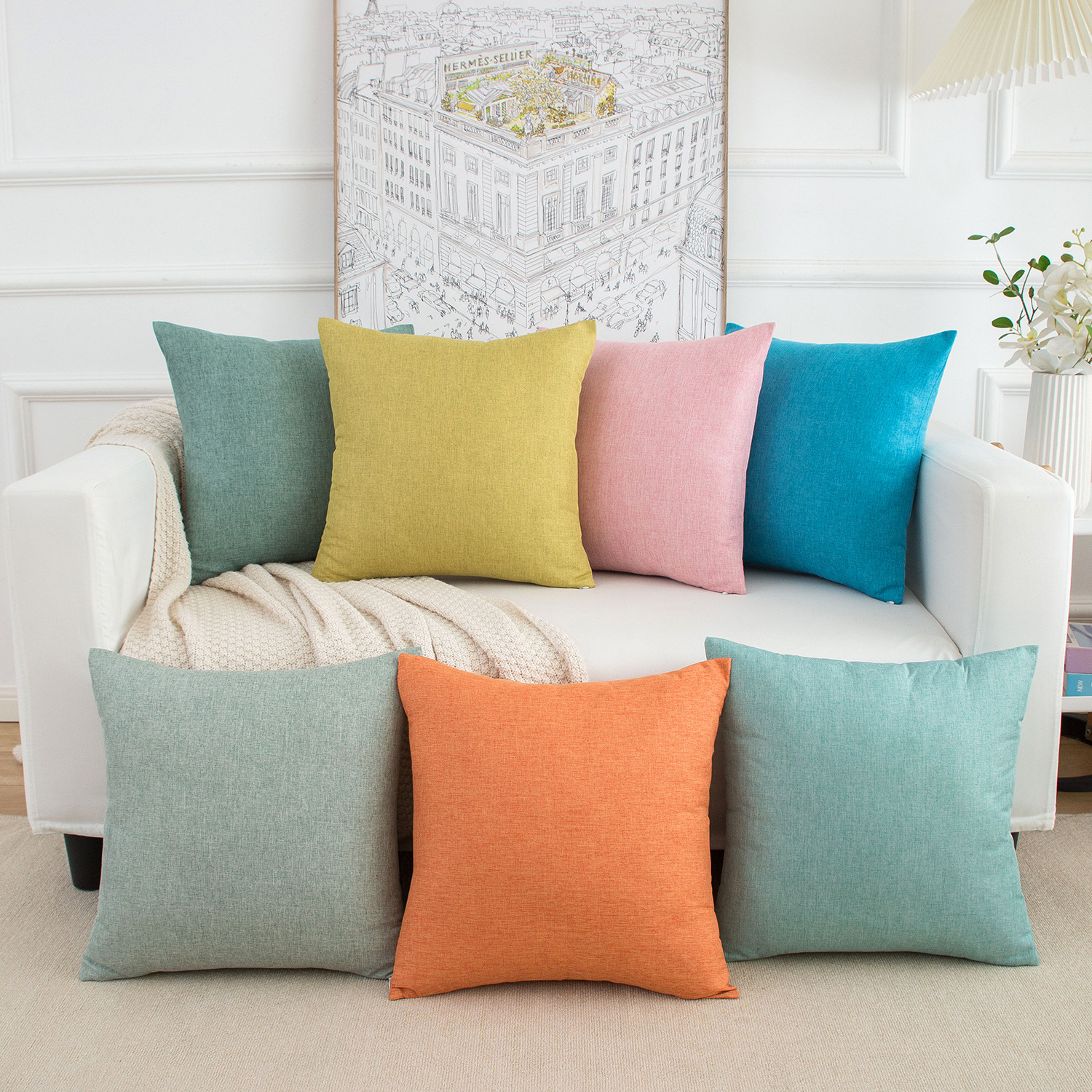 亚马逊爆款北欧ins风家居加厚亚麻抱枕套沙发靠枕床头软包靠垫