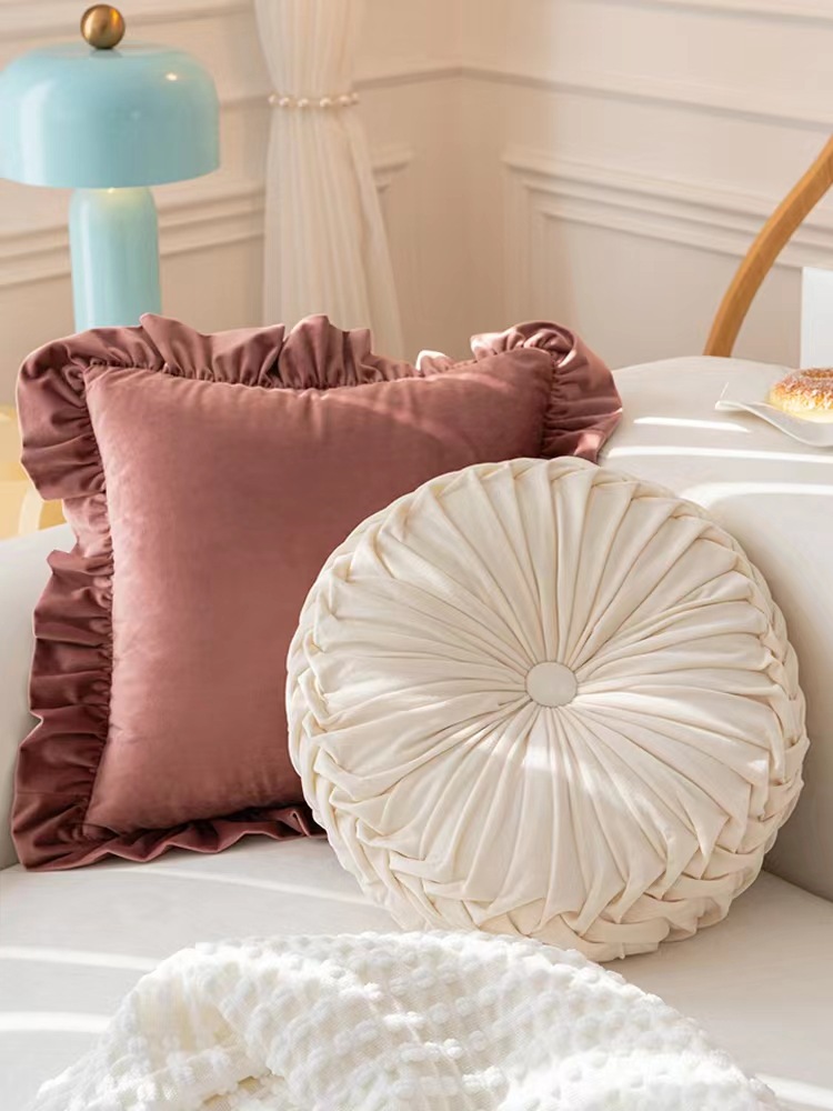 ins北欧南瓜抱枕圆形靠枕坐枕腰枕客厅沙发民宿褶皱车轮蒲团垫子