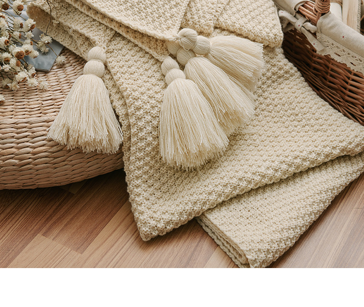 Nordic InS-style solid-color air conditioning blanket, shawl, cover blanket, bed tail scarf, homestay bed, decorative blanket, knitted sofa blanket pic 16