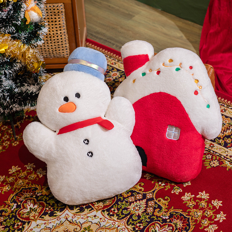 Three-dimensional Christmas plush pillow figurines for girls, cute snowman plush cushion gifts, festive atmosphere decoration cushions