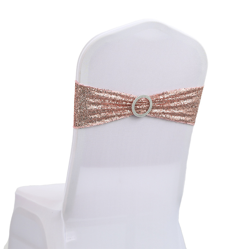 Factory direct supply of ins hotel wedding decoration wholesale spandex chair covers, bow chair backs, flower elastic sequin straps Application Scenario