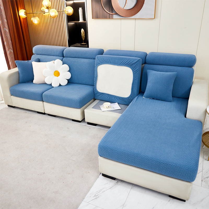 Cross-border solid color elastic all-inclusive solid color jacquard sofa hat, washable elastic thickened anti-slip sofa cushion cover Specification image