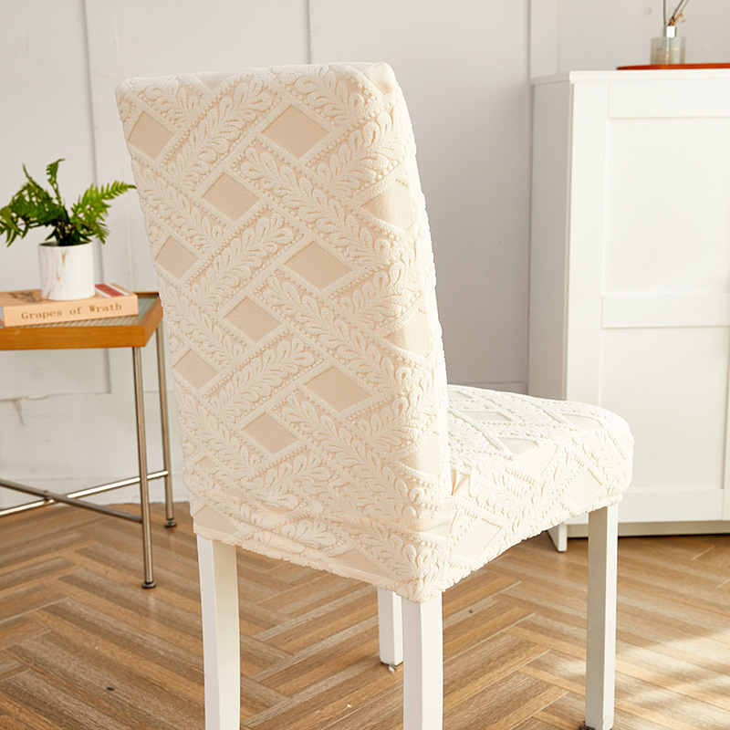 New cross-border chair cover, solid color jacquard velvet elastic dining chair cover, living room and dining room elastic multi-functional seat cover Specification image