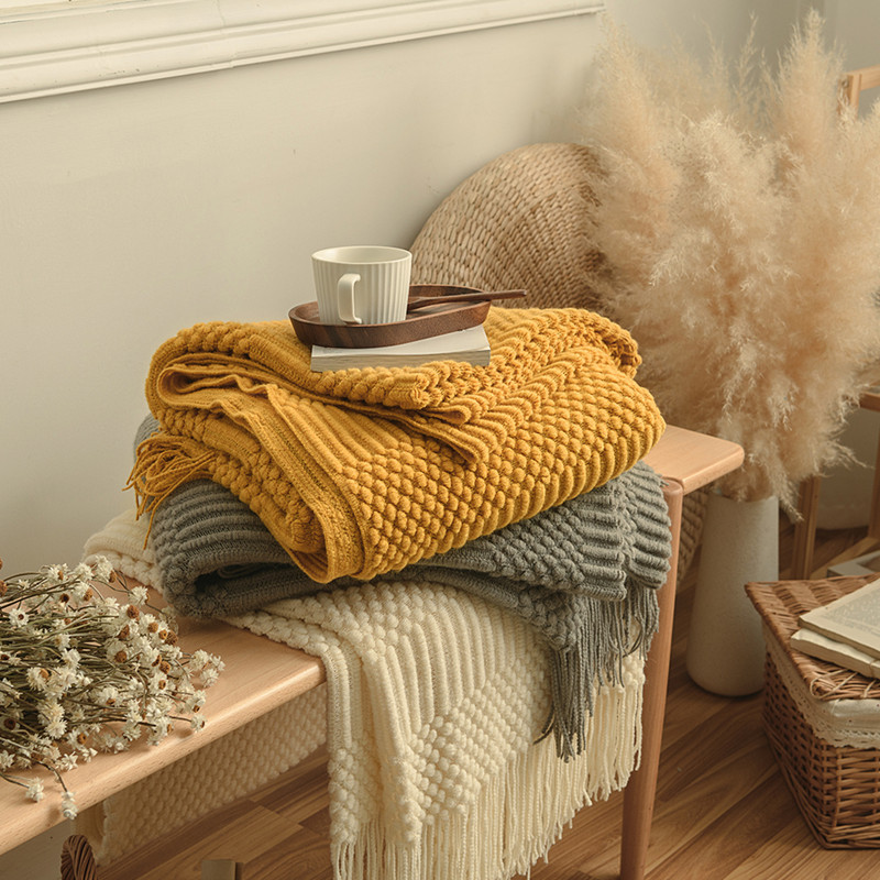 Cross-border knitted teak blanket cover blanket, casual sofa bed end blanket, sofa towel, office nap suitable for all four seasons Specification image