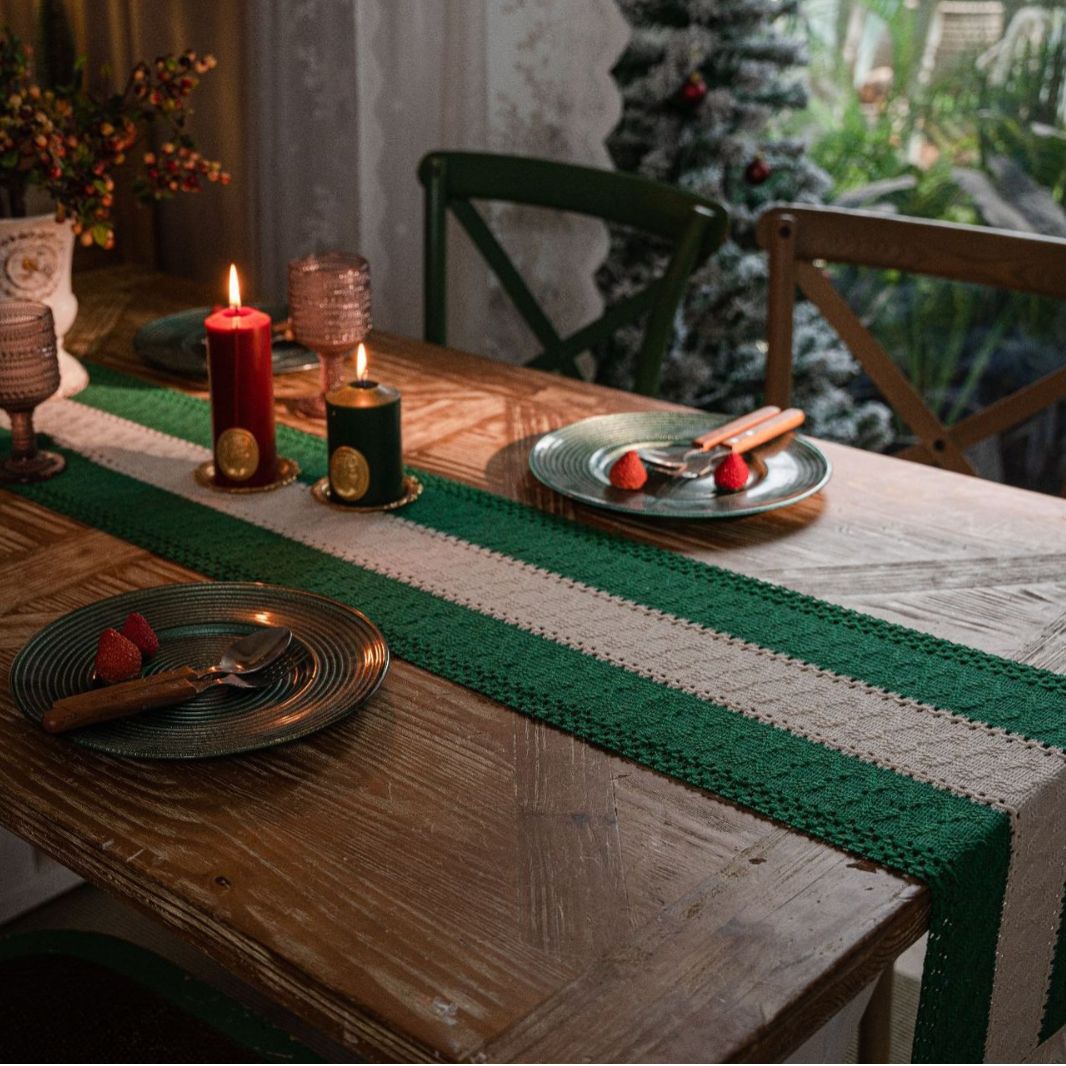 Table flag, cotton and linen striped patchwork, two-color woven tassels, natural material, American-style festival, factory direct supply