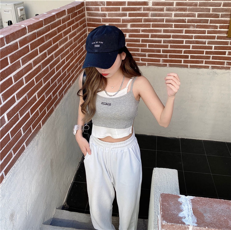 性感露脐假两件打底针织吊带背心女春夏无袖短款上衣内搭外穿详情15