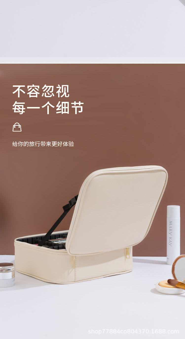 新款皮质化妆包大容量全屏大镜子便携化妆品收纳盒化妆箱旅行包详情9