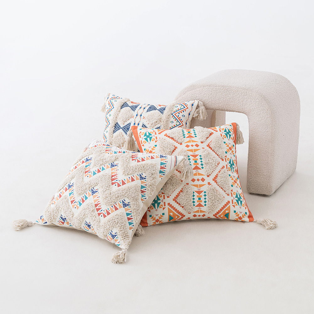 Bohemian-style pillowcase, tufted tassel pillow, homestay hotel decoration cushion cover, sofa bedroom pillowcase details Picture