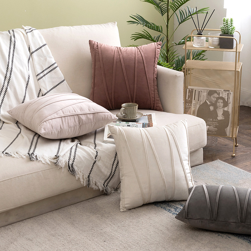 Velvet striped pillowcase 45*45cm, light luxury style decoration sample room sofa backrest cushion 30*50cm details Picture