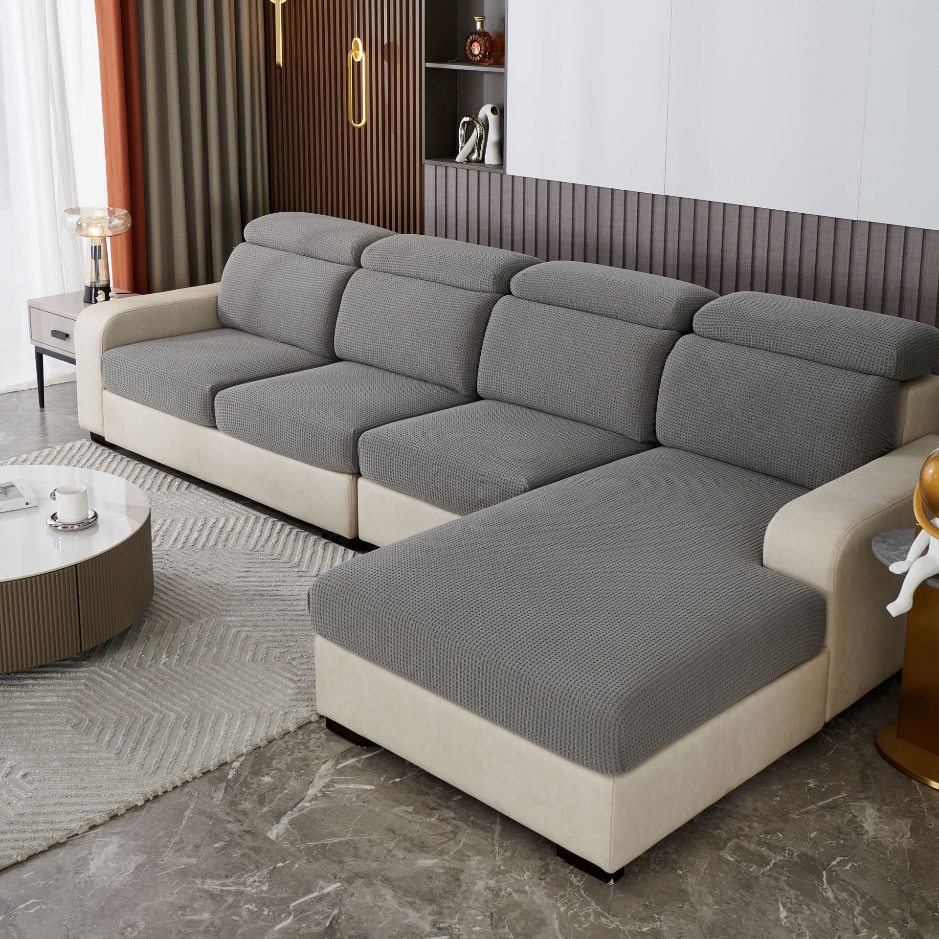 新款纯色立体提花绒沙发笠 混搭组合沙发坐垫套 弹力懒人沙发罩