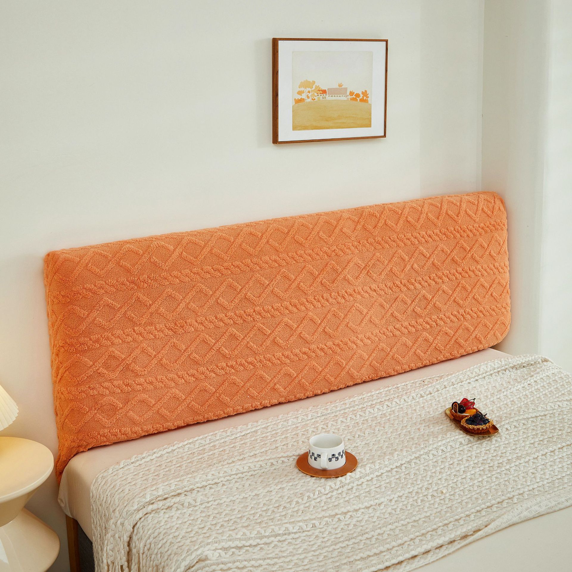 New solid-color cross-border headboard cover, jacquard headboard backrest cover, full-cover headboard backrest dust cover Item Picture