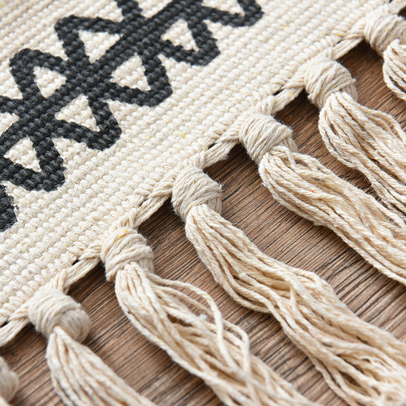 Cross-border Nordic ethnic style cotton and linen printed retro plain thin carpet study and bedroom floor mat, hand-woven Specification image