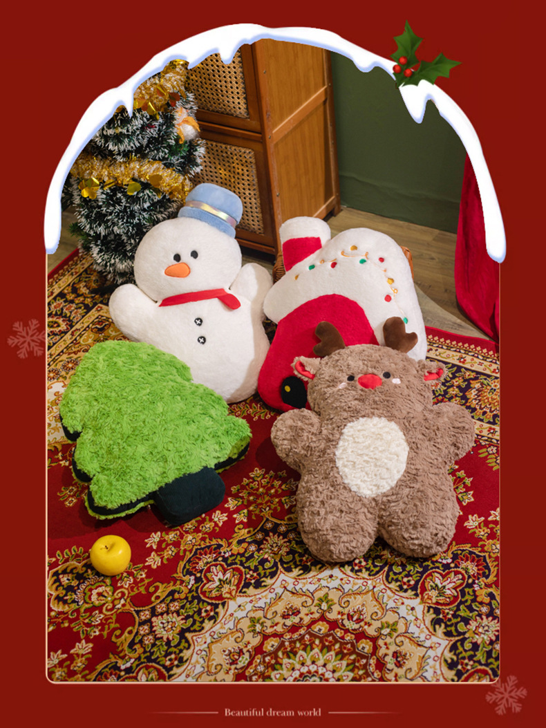 Three-dimensional Christmas plush pillow figurines for girls, cute snowman plush cushion gifts, festive atmosphere decoration cushions pic 15