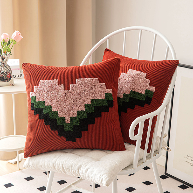 新品灯芯绒绣花抱枕ins风美式新年节日装饰靠枕卧室靠垫抱枕套