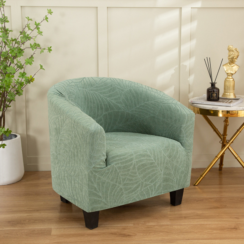 Cross-border solid color leaf jacquard sofa cover, fully enclosed semi-circular coffee shop chair cover, Internet cafe hotel sofa chair cover Item Picture