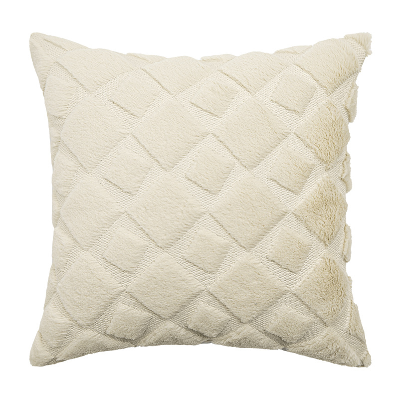 New embroidered wool geometric square throw pillow, quilted rabbit fur imitation modern and simple style cushion, embroidered home cushion cover Application Scenario