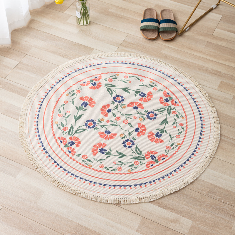 Bohemian ethnic style woven round coffee table carpet for foreign trade, American-style bedroom, wardrobe, dressing table, rocking chair carpet Specification image