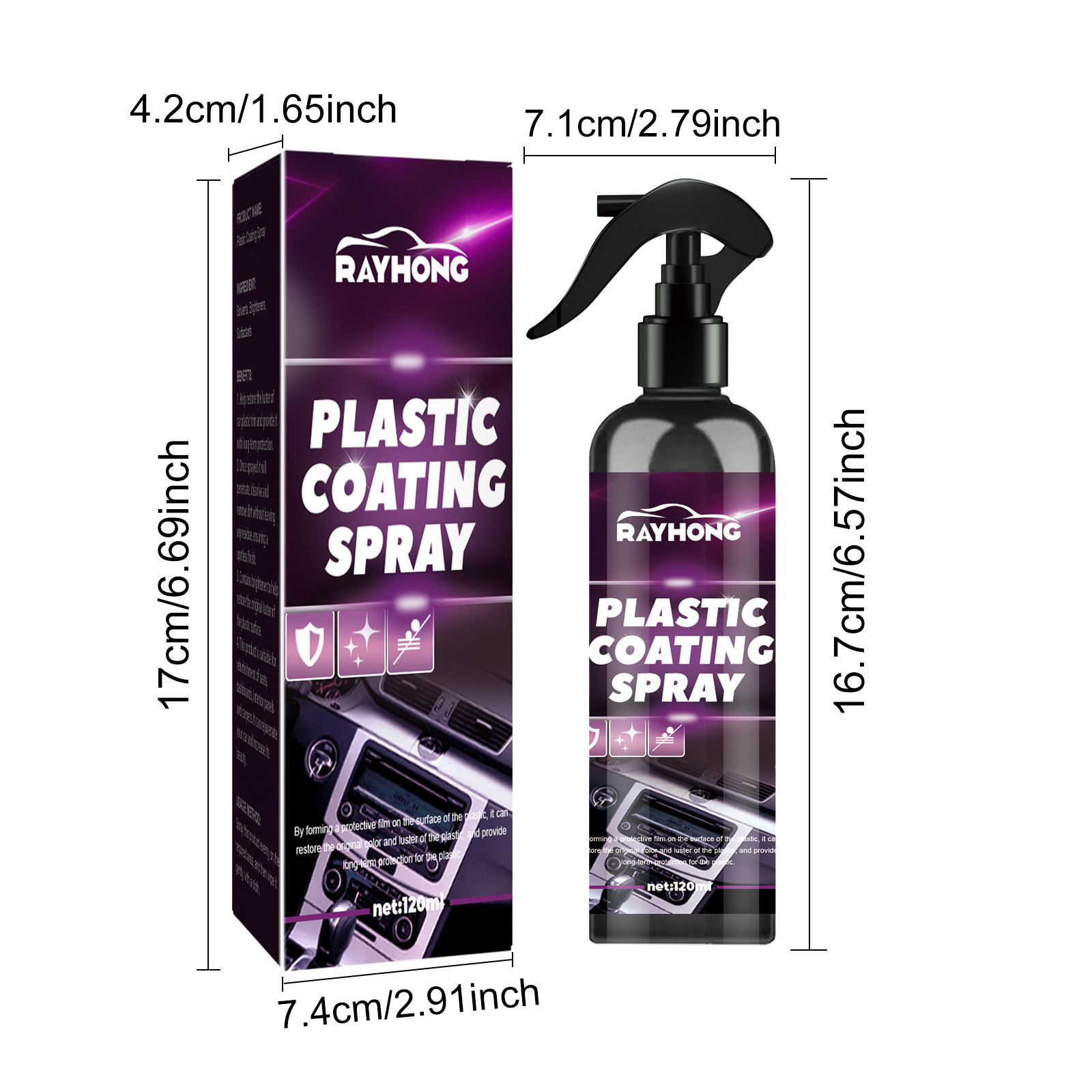 Rayhong汽车塑料喷雾 汽车内饰座椅仪表盘清洁去污保养翻新清洁剂详情3