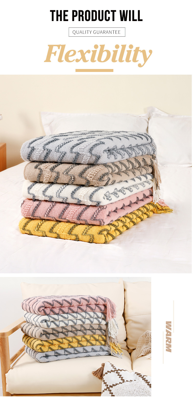 Sofa blanket, knitted blanket, Nordic sofa towel, cover fabric, fringed woolen blanket, air conditioning blanket, nap blanket, pillowbed blanket pic 5