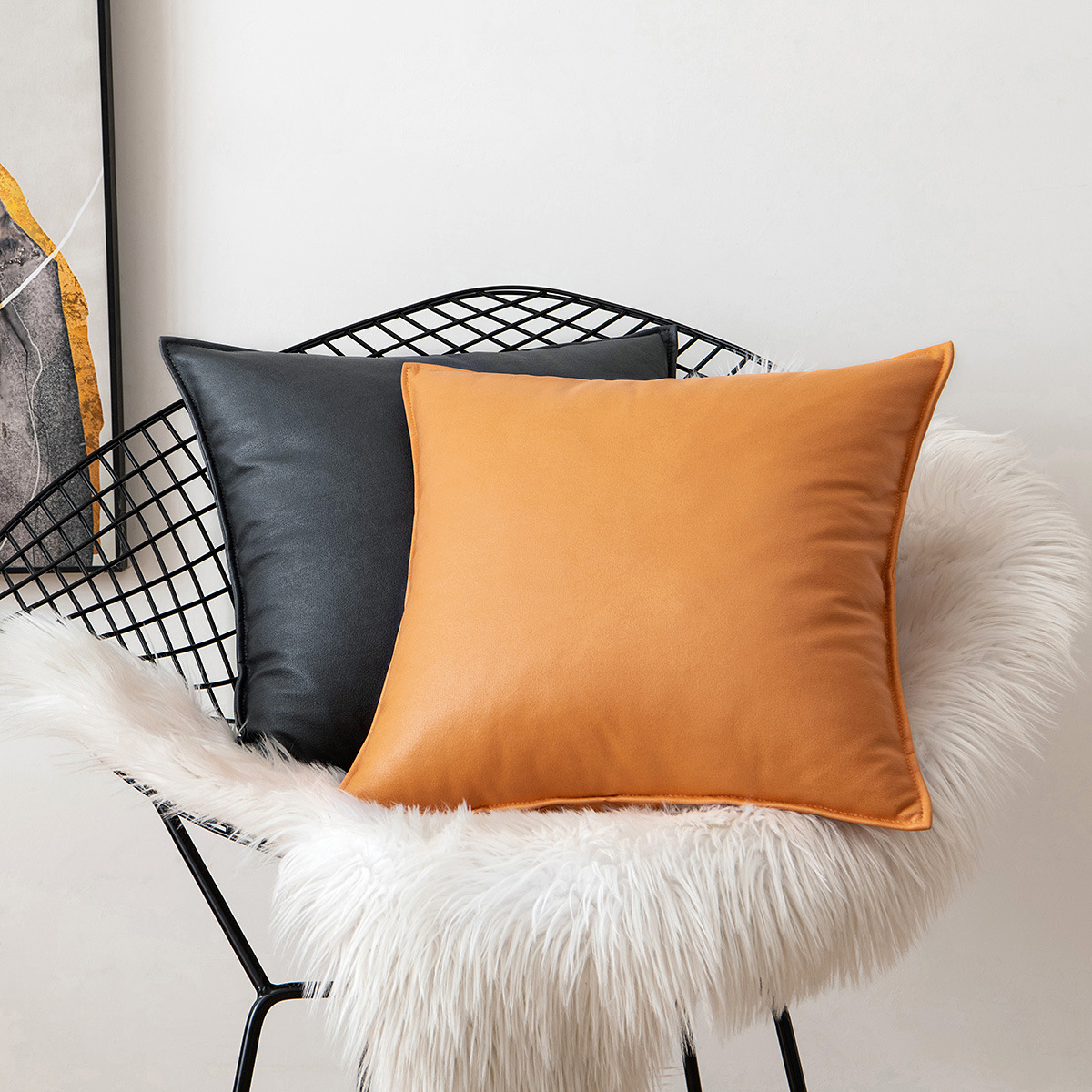 Solid color pu leather, ins plain matte waterproof technology fabric, leather cushion, pillow, backrest, pillow cover details Picture