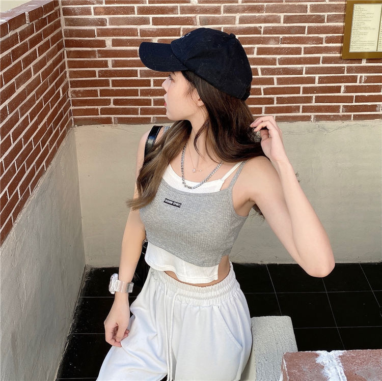性感露脐假两件打底针织吊带背心女春夏无袖短款上衣内搭外穿详情19
