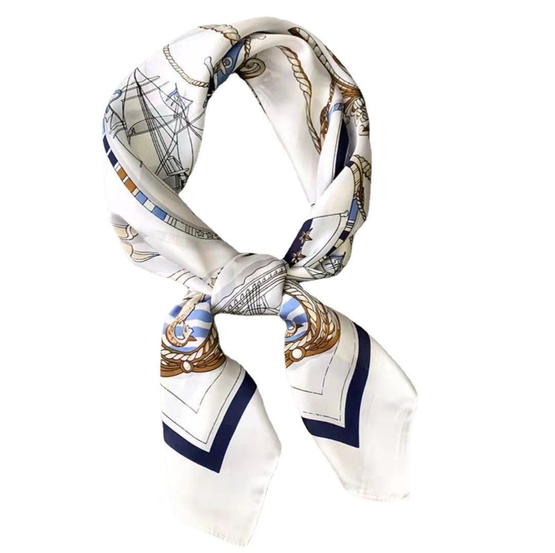 Wholesale of new 70 small square scarves, retro three-dimensional letter printed scarves, professional wear neckerchiefs, and faux silk scarves Application Scenario