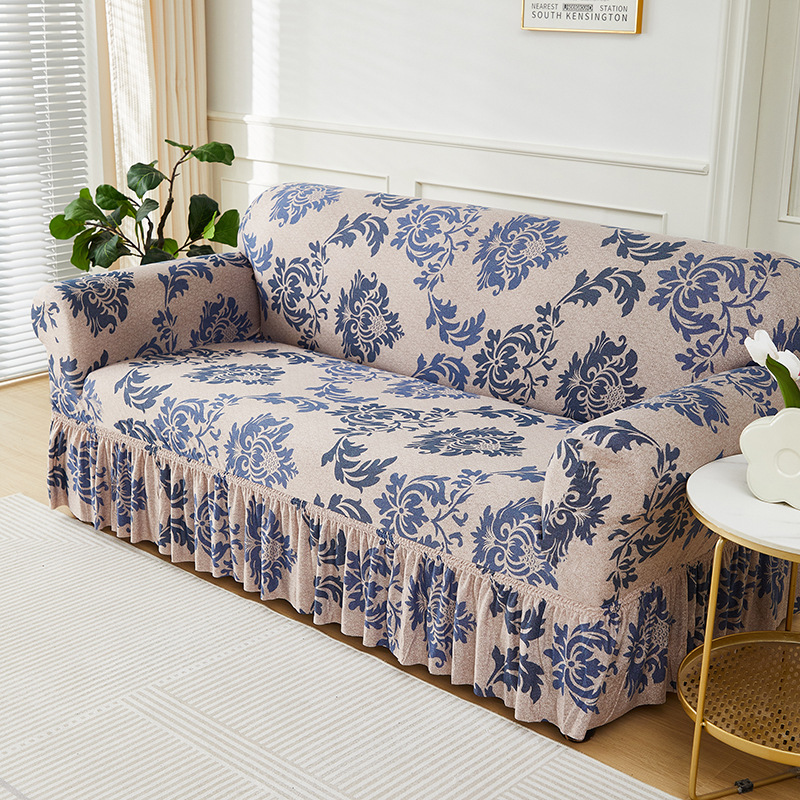 Wholesale of elastic sofa covers, full coverage, Nordic style sand hair covers, anti-slip fabric skirt sofa covers, cross-border