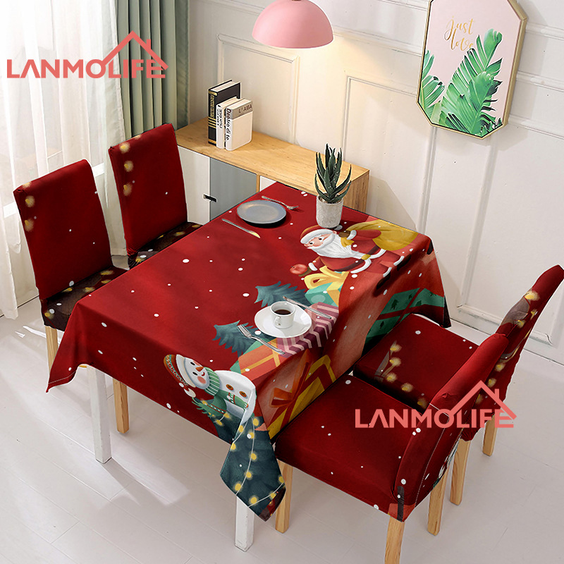 外贸出口圣诞老人桌布家用节日氛围装饰台布新款圣诞节印花餐桌布白底实物图
